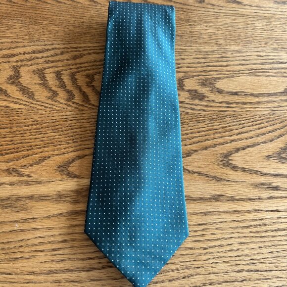Lauren Ralph Lauren Green Tiny White Polka Dot Silk Tie 100% Silk Hand Finished - Picture 1 of 6